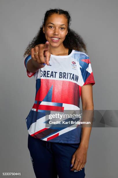 Portrait of Morgan Lake, a member of the Great Britain Olympic Athletics team, during the Tokyo 2020 Team GB Kitting Out at NEC Arena on June 29,...