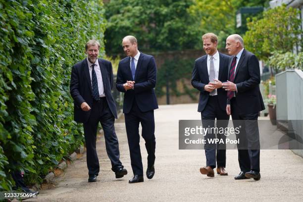 Prince William, Duke of Cambridge and Prince Harry, Duke of Sussex speak with Rupert Gavin, Chairman of Historic Royal Palaces and Jamie...