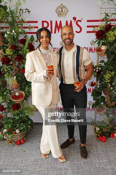 Rochelle Humes and Marvin Humes enjoy PIMM'S No 1 hospitality at The Championships, Wimbledon on July 1, 2021 in London, England.
