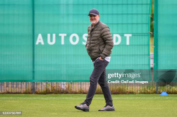 Director of sport Joerg Schmadtke of VfL Wolfsburg looks on during the VfL Wolfsburg - Bundesliga Training Kick-Off at Volkswagen Arena on July 1,...