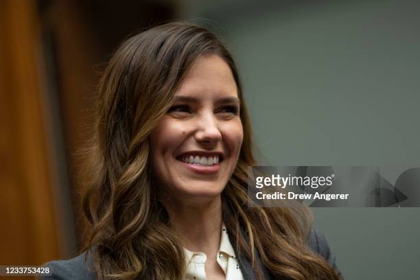 Actress and activist Sophia Bush arrives for a Select Subcommittee on the Coronavirus Crisis hearing about how to counter vaccine hesitancy, on...