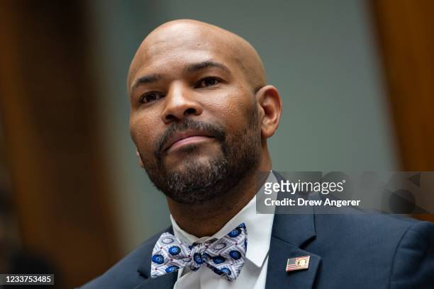 Former U.S. Surgeon General Dr. Jerome Adams testifies during a Select Subcommittee on the Coronavirus Crisis hearing about how to counter vaccine...