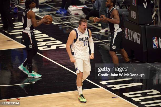 Playoffs: Dallas Mavericks Luka Doncic victorious during game vs Los Angeles Clippers at Staples Center. Game 7. Los Angeles, CA 6/6/2021 CREDIT:...