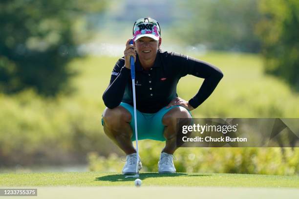 Katherine Kirk of Australia lines up a putt on the seventh hole during the first round of the Volunteers of America Classic at the Old American Golf...