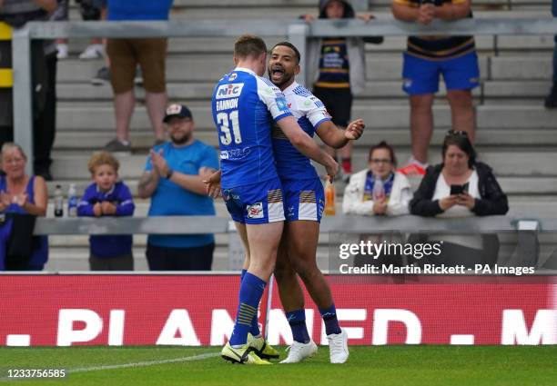 Leeds Rhinos' Kruise Leeming celebrates scoring a try during the Betfred Super League match at Emerald Headingley Stadium, Leeds. Picture date:...