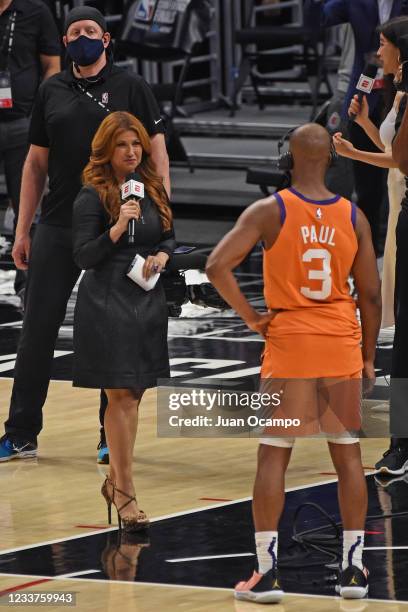 Reporter, Rachel Nichols interviews Chris Paul of the Phoenix Suns after the game against the LA Clippers during Game 4 of the Western Conference...