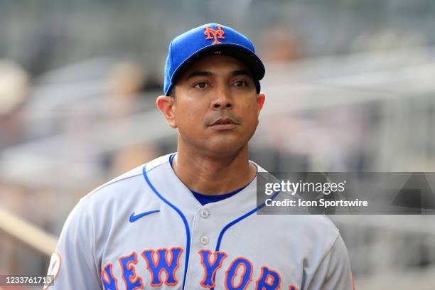 Manager Luis Rojas of the New York Mets before the Thursday night MLB game between the Atlanta Braves and the New York Mets on July 01, 2021 at...