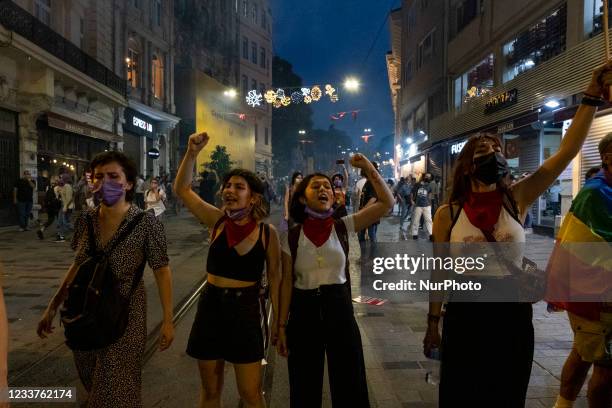 Protesters gather in istanbul against withdrawal from istanbul convention july 1, 2021 onTurkeyTurkey's President terminated the convention aimed at...