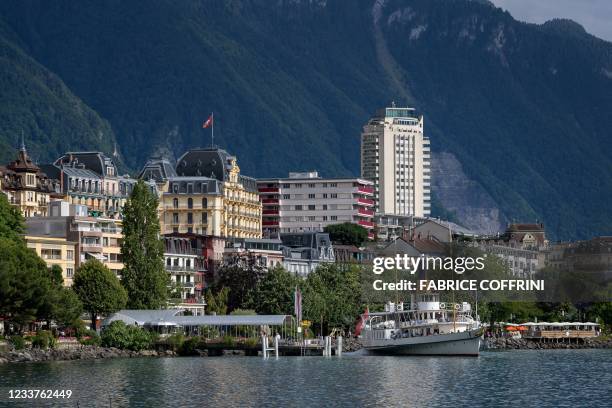 Picture taken on July 1, 2021 shows the town of Montreux on the edge of Lake Geneva.
