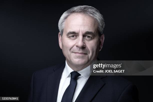 President of the northern France Hauts-de-France region Xavier Bertrand poses during a photo session in Paris, on July 1, 2021.