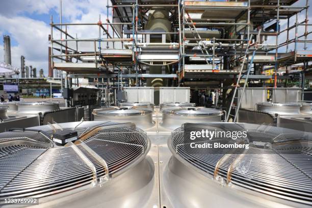 Ventilation fan units beside the hydrogen electrolysis plant at the Wesseling green hydrogen refinery, operated by Royal Dutch Shell Plc, in...