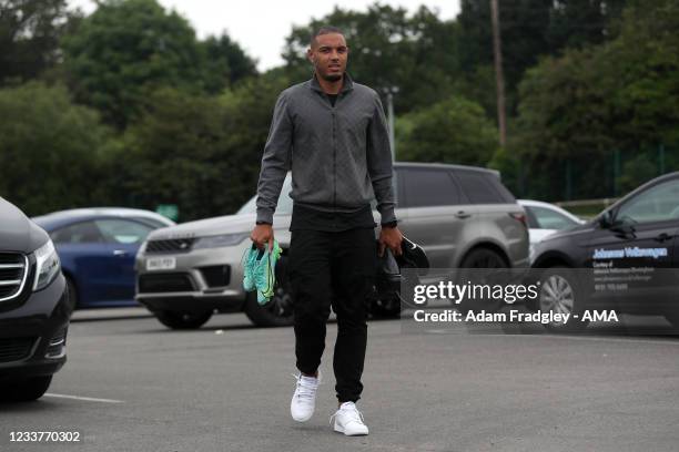 Kenneth Zohore of West Bromwich Albion arrives at training at the WBA Training Ground on July 1, 2021 in West Bromwich, United Kingdom.