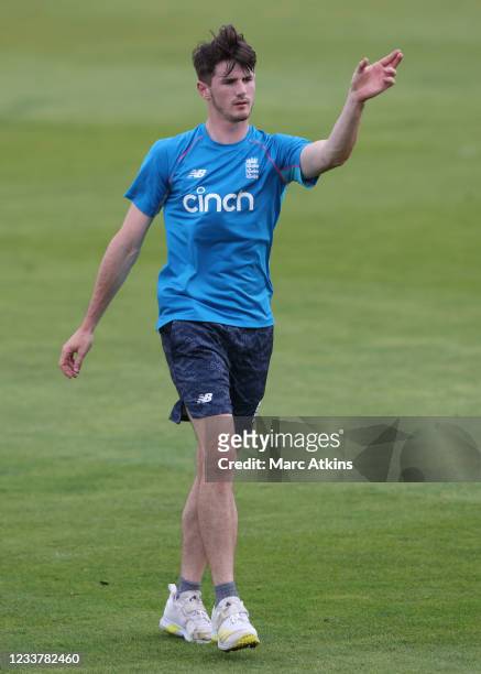 George Garton of England during an England & Sri Lanka Nets Session at Bristol County Ground on July 3, 2021 in Bristol, England.