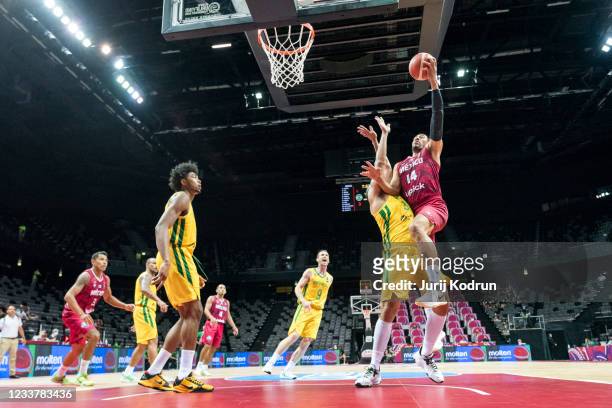 Gustavo Ayon of Mexico making a shot during the 2020 FIBA Men's Olympic Qualifying Tournament game between Brazil and Mexico at Spaladium Arena on...