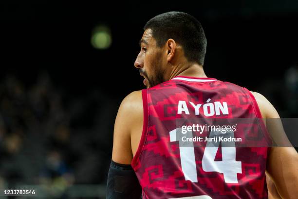 Gustavo Ayon of Mexico reacting during the 2020 FIBA Men's Olympic Qualifying Tournament game between Brazil and Mexico at Spaladium Arena on July 3,...