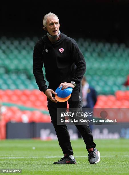 Canada's coach Rob Howley during the pre match warm up during the Rugby Summer International between Wales and Canada at Principality Stadium on July...