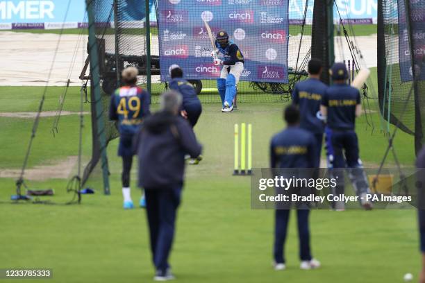 Sri Lanka's Dhananjaya de Silva during a nets session at the Bristol County Ground, Bristol. Picture date: Saturday July 3, 2021.