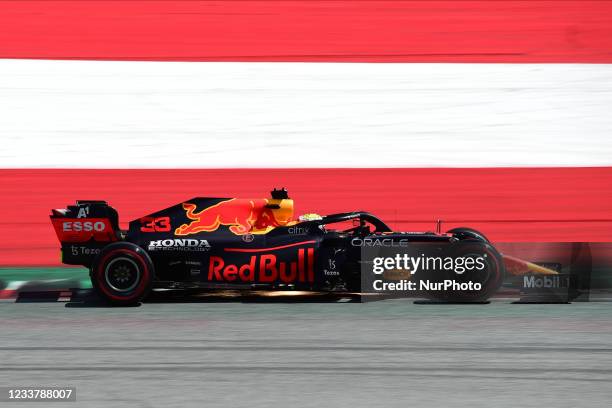 Max Verstappen of Red Bull Racing Honda drive his RB16B single-seater during qualifying of Austrian Grand Prix, 9th round of Formula One World...