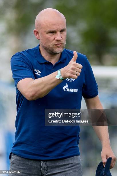 Sporting director Rouven Schroeder of FC Schalke 04 gestures during the Pre-Season Friendly Second Bundesliga match between FC Schalke and Zenit St....