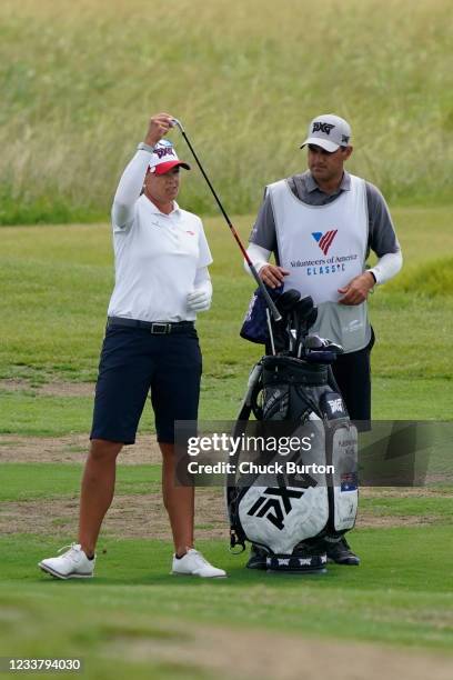 Katherine Kirk of Australia prepares to hit on the first fairway during the third round of the Volunteers of America Classic at the Old American Golf...