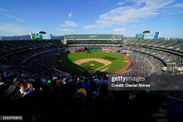 General view of Oakland Coliseum during the game between the Boston Red Sox and the Oakland Athletics on Saturday, July 3, 2021 in Oakland,...