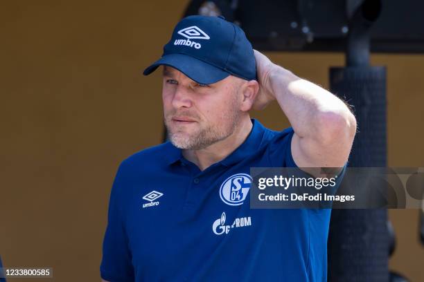 Sporting director Rouven Schroeder of FC Schalke 04 looks on during the Pre-Season Friendly Second Bundesliga match between FC Schalke and Zenit St....