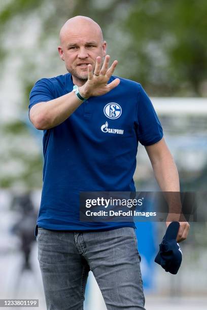 Sporting director Rouven Schroeder of FC Schalke 04 gestures during the Pre-Season Friendly Second Bundesliga match between FC Schalke and Zenit St....