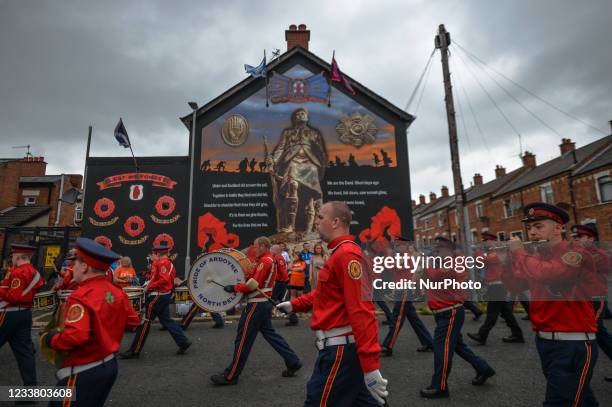 Participants marching down Disraeli Street, near Shankill Road. Twenty-five bands from across Northern Ireland and Scotland took part in a grande...