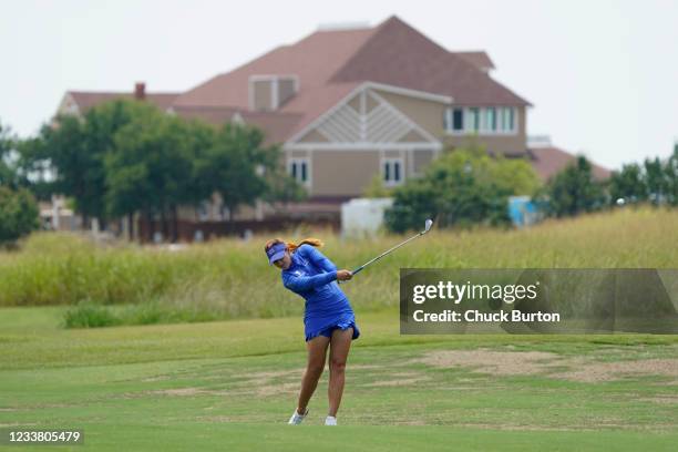 Ana Belac of Slovenia hits to the first hole during the final round of the Volunteers of America Classic at the Old American Golf Club on July 4,...