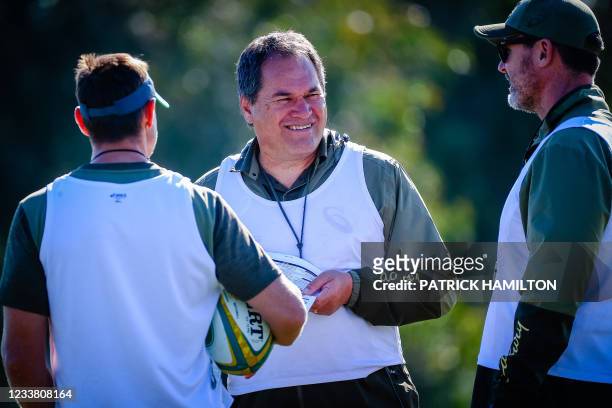 Australia's rugby team coach Dave Rennie attends a training session at Sanctuary Cove, Gold Coast on July 5 ahead of the first rugby union Test match...