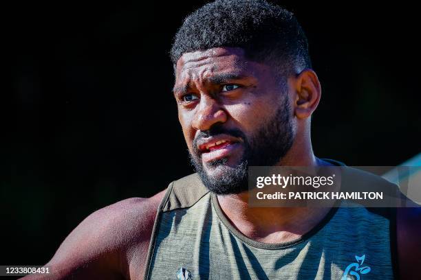 Australia's rugby player Isi Naisarani attends a training session at Sanctuary Cove, Gold Coast on July 5 ahead of the first rugby union Test match...