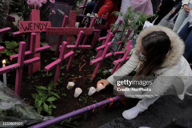 Friends and relatives of Fernanda Olivares, known as Polly, placed an offering with flowers, banners and candles at the Antimonumenta located in...