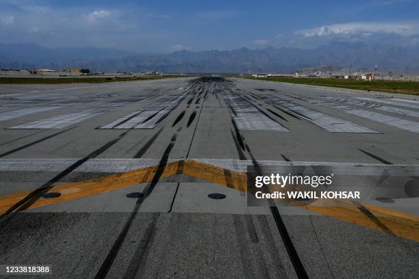 General view of the runway tarmac inside the Bagram US air base after all US and NATO troops left, some 70 Kms north of Kabul on July 5, 2021.