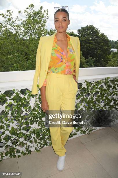 Ella Balinska, wearing Ralph Lauren, attends the Polo Ralph Lauren & British Vogue day during Wimbledon at All England Lawn Tennis and Croquet Club...