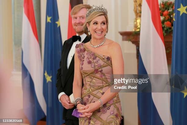 King Willem-Alexander of The Netherlands and Queen Maxima of The Netherlands attend a banquet at Bellevue Palace on July 5, 2021 in Berlin, Germany....