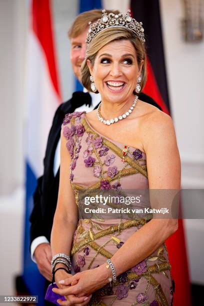 Queen Máxima of The Netherlands visits Schloss Bellevue where German President Frank-Walter Steinmeier and his wife Elke Büdenbender offer the King...