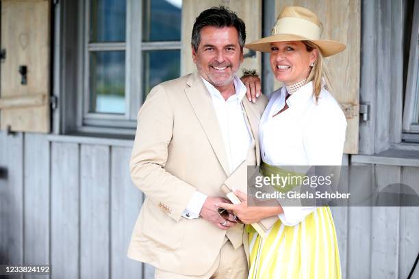Singer Thomas Andersa and his wife Claudia Anders during the wedding ceremony of Claudelle Deckert and Peter Olsson on July 5, 2021 at Faehrhuette in...