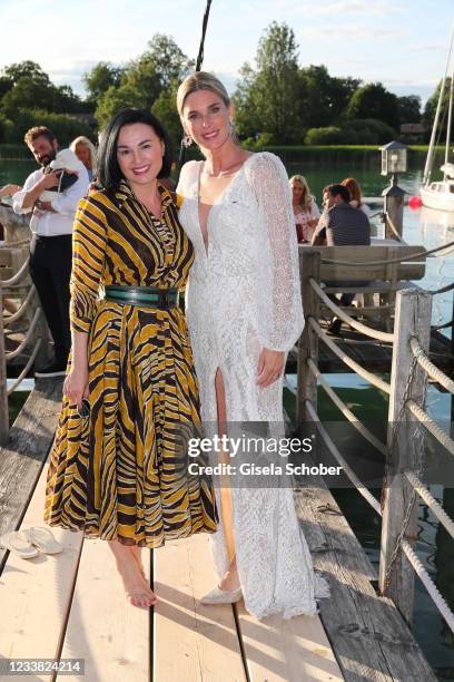 Mimi Fiedler and Claudelle Deckert during the wedding ceremony of Claudelle Deckert and Peter Olsson on July 5, 2021 at Faehrhuette in Tegernsee,...