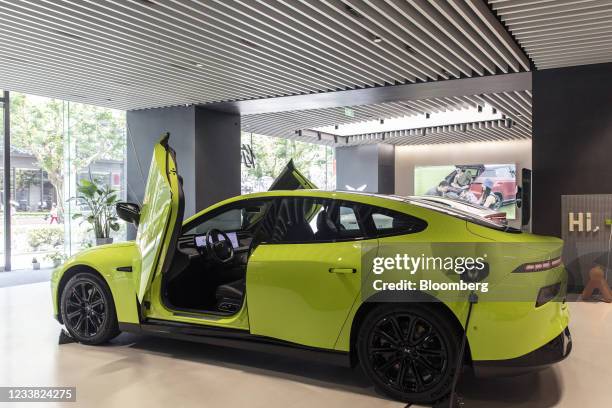 The XPeng Inc. P7 Wing Limited Edition electric vehicle at an XPeng dealership in Shanghai, China, on Monday, July 5, 2021. Electric-vehicle maker...