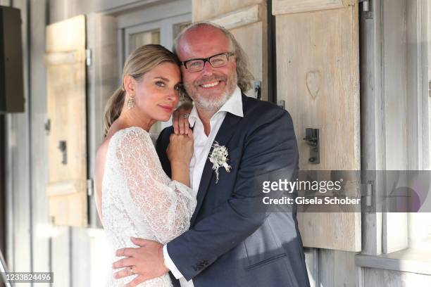 Claudelle Deckert and her husband Peter Olsson during the wedding ceremony of Claudelle Deckert and Peter Olsson on July 5, 2021 at Faehrhuette in...