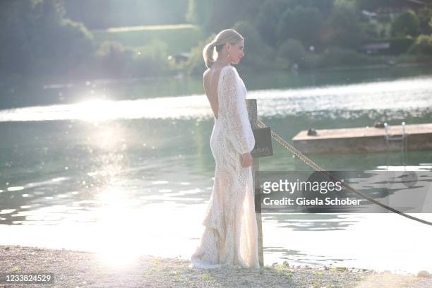 Claudelle Deckert during the wedding ceremony of Claudelle Deckert and Peter Olsson on July 5, 2021 at Faehrhuette in Tegernsee, Germany.