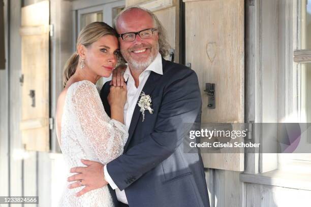 Claudelle Deckert and her husband Peter Olsson during the wedding ceremony of Claudelle Deckert and Peter Olsson on July 5, 2021 at Faehrhuette in...