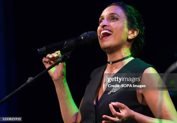 Israeli singer Achinoam Nini, artistically known as 'Noa' performs live on the stage during the Terral festival 2021 at Cervantes Theatre. Between 5...