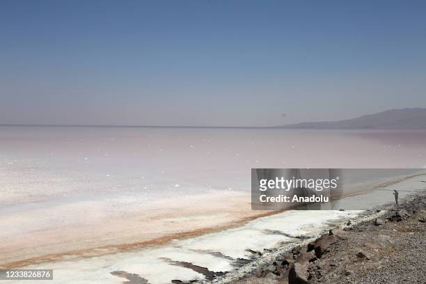 View of the Lake Urmia, one of the biggest saltwater lakes in the world located in the northwest of Iran, as recovering works continue due to drought...