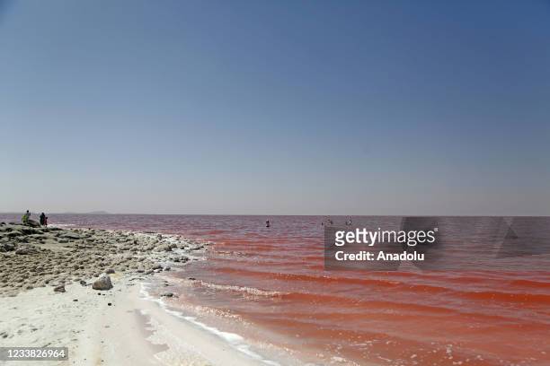 View from the Lake Urmia, one of the biggest saltwater lakes in the world located in the northwest of Iran, as recovering works continue due to...