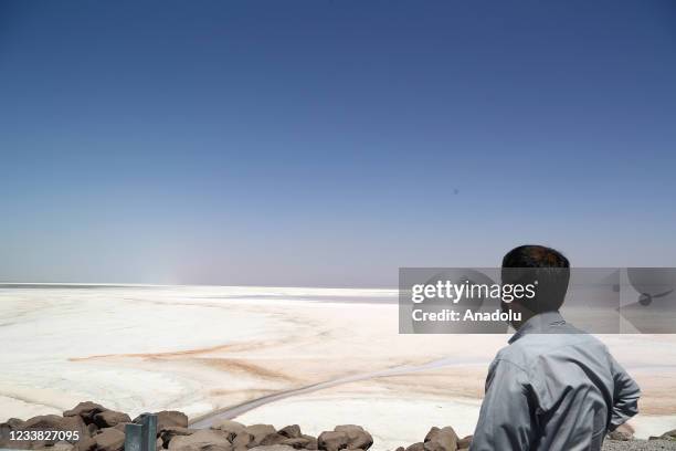 View of the Lake Urmia, one of the biggest saltwater lakes in the world located in the northwest of Iran, as recovering works continue due to drought...