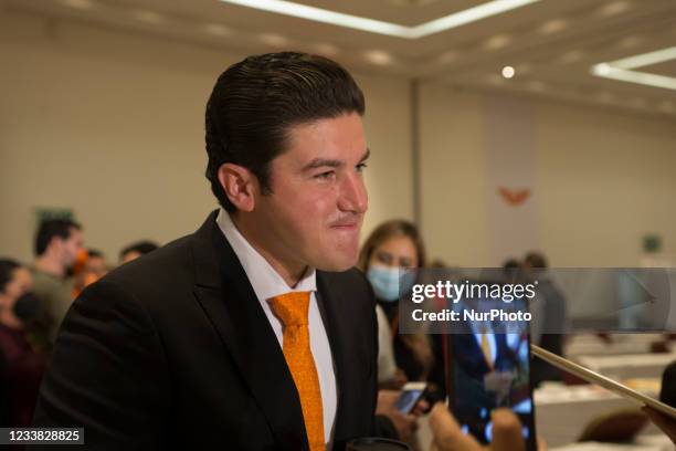 Samuel Garcia, governor-elect of Nuevo Leon, at the press conference in which the leadership of his party, Citizen Movement, gave a report on the...