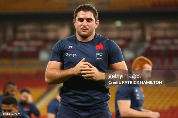 France's Quentin Walcker takes part in the team training session at the Suncorp Stadium in Brisbane on July 6 ahead of the first rugby union Test...