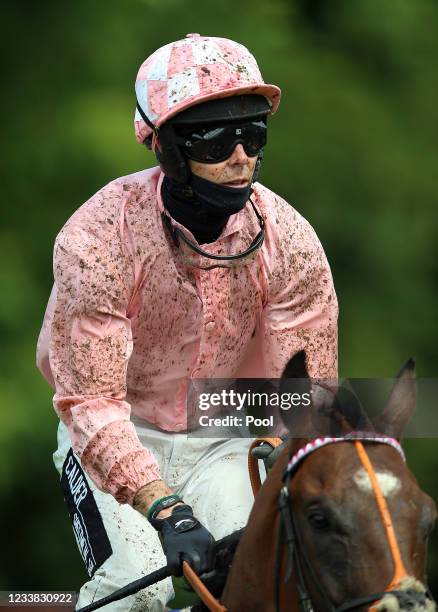 Jockey Graham Lee at Pontefract Racecourse on July 6, 2021 in Pontefract, England.