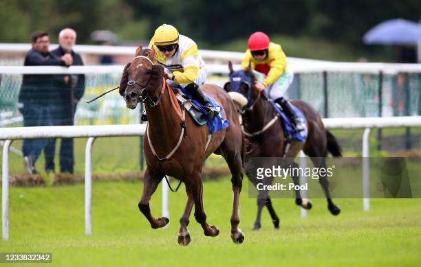 Corinthia Knight ridden by jockey Hollie Doyle on their way to winning the King Richard III Handicap at Pontefract Racecourse on July 6, 2021 in...